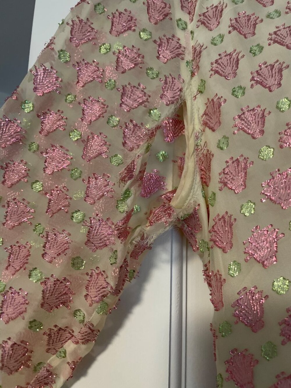 Golden Goose Metallic Jacquard Wrap Mini Dress Pink Green 36 - Picture 6 of 11